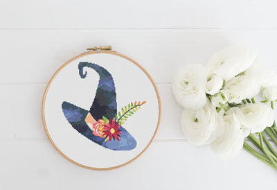 Witches Hat Cross Stitch, Instant Download PDF Pattern, Counted Cross Stitch, Modern Cross Stitch Chart, Embroidery Art, Halloween Chart