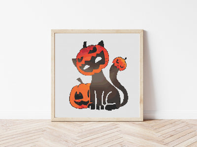 Halloween Cat Cross Stitch, Instant Download PDF Pattern, Counted Cross Stitch, Modern Cross Stitch Chart, Embroidery Art, Halloween Chart