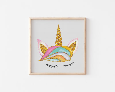 Unicorn Cross Stitch, Unicorn Pattern, Instant Download PDF Pattern, Counted Cross Stitch Chart, Boho Wall Art, Nursery Room Decor, Glitter