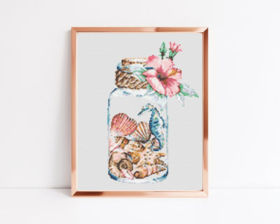 Seahorse Cross Stitch, Instant Download PDF, Easy Cross Stitch Pattern, Boho Home Decor, Wall Hanging Design, Ocean Embroidery, Room Decor