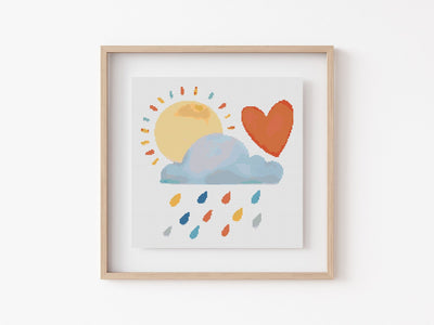 Happy Sky Cross Stitch, Instant Download PDF Pattern, Sunshine Cross Stitch Chart, Boho Wall Art, Children Nursery Decor, Baby Shower Gift