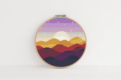 Ombre Mountains Cross Stitch, Instant Download Pattern, Counted Easy Cross Stitch Chart, Embroidery Design, Boho Wall Art, Hoop Art Midnight