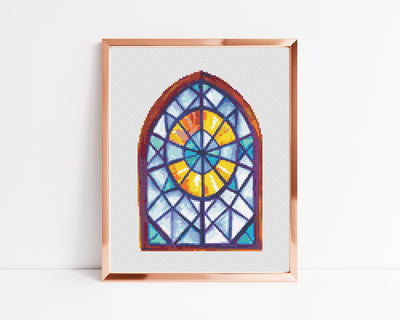 Stained Glass Cross Stitch, Romantic Pattern, Instant Download PDF, Embroidery Chart, Boho Home Aesthetic, Wall Hanging Art, English Decor