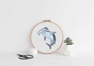 Hammerhead Shark Cross Stitch, Ocean Pattern, Instant Download PDF, Animal Embroidery, Aesthetic Room Decor, Boho Wall Art, Christmas Gift