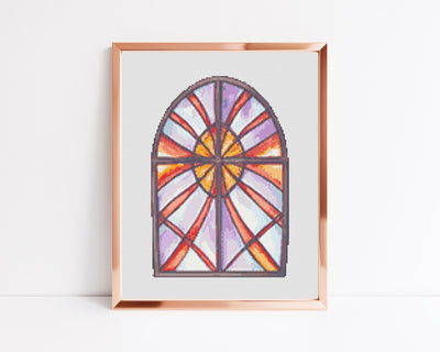 Stained Glass Cross Stitch, Romantic Pattern, Instant Download PDF, Embroidery Chart, Boho Home Aesthetic, Wall Hanging Art, English Decor