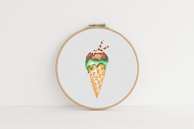 Ice Cream Cross Stitch Pattern, Instant Download PDF, Chocolate Mint Gift, Wall Hanging Decor, Mini Counted Cross Stitch, Kitchen Accessory