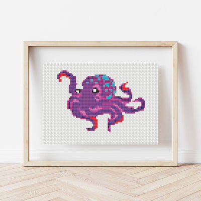 Octopus Cross Stitch Pattern, Instant Download PDF, Modern Stitch Chart, Counted Cross Stitch, Mothers Day Gift, Ocean Decor, Boho Wall Art
