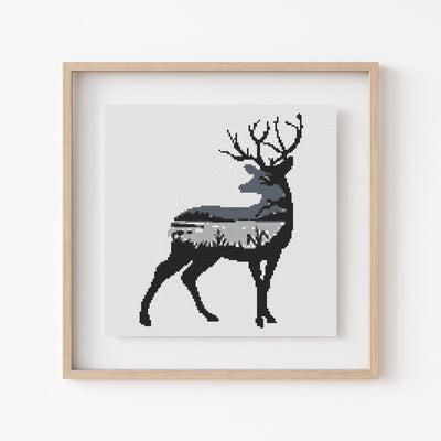 Deer Cross Stitch Pattern, Instant Download PDF, Landscape Animal, Modern Stitch Chart, Boho Wall Art, Aesthetic Room Decor, Nursery Gift