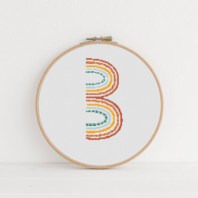 Boho Letter B Cross Stitch, Instant Download PDF, Modern Stitch Chart, Floral Monogram, Wall Hanging Art, Aesthetic Room Decor, Gift for Mom