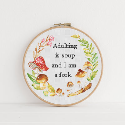 Adulting Cross Stitch Pattern, Instant Download PDF, Sarcastic Decor, Boho Home Decor, Rude Gift Idea, Aesthetic Room Wall Art, Xmas Gift