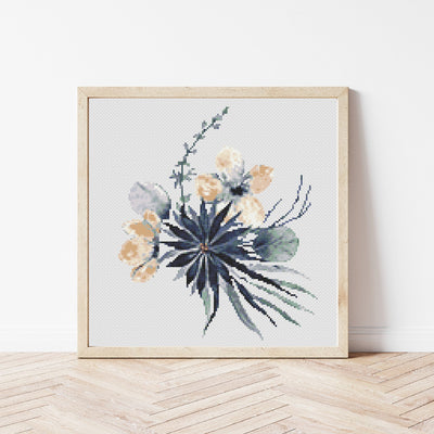 Dark Florals Cross Stitch Pattern, Instant Download PDF, Modern Stitch Art, Embroidery Chart, Boho Art, Counted Stitches, Mothers Day Gift