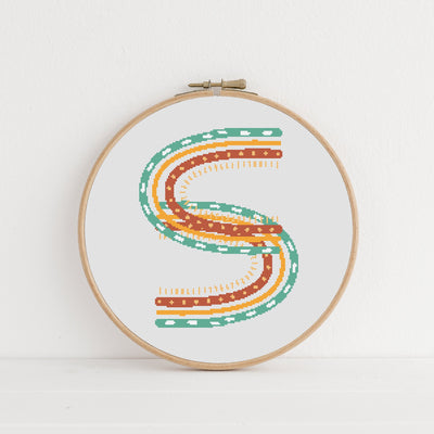 Boho Letter S Cross Stitch, Instant Download PDF, Modern Stitch Chart, Floral Monogram, Wall Hanging Art, Aesthetic Room Decor, Gift for Mom
