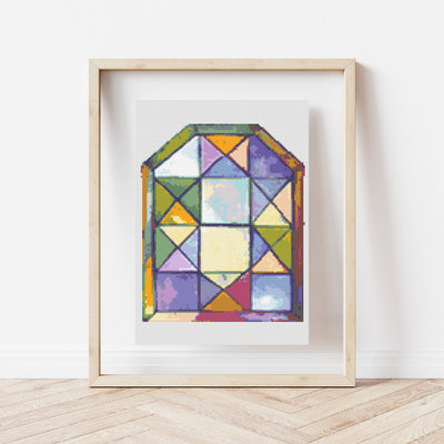 Stained Glass Cross Stitch, Romantic Pattern, Instant Download PDF, Embroidery Chart, Boho Home Aesthetic, Wall Hanging Art, English Decor