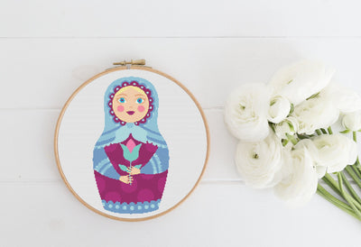 Matryoshka Cross Stitch Pattern, Instant Download PDF, Modern Stitch Tutorial, Boho Cross Stitch Art, Aesthetic Room Decor, Nursery Gift