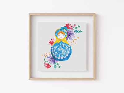 Floral Matryoshka Cross Stitch Pattern, Instant Download PDF, Modern Stitch Tutorial, Cross Stitch Art, Aesthetic Room Decor, Nursery Gift