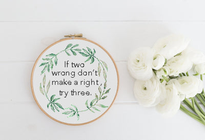 Two Wrong Cross Stitch Pattern, Funny Quote, Instant Download PDF, Bathroom Decor, Boho Home Decor, Floral Gift for Her, Christmas Gift Idea