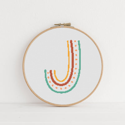 Boho Letter J Cross Stitch, Instant Download PDF, Modern Stitch Chart, Floral Monogram, Wall Hanging Art, Aesthetic Room Decor, Gift for Mom