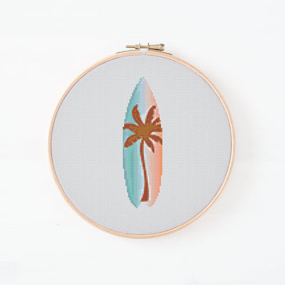 Surfboard Cross Stitch Pattern, Instant Download PDF Pattern, Modern Counted Stitch Chart, Embroidery Wall Art Decor, Summer Design Gift
