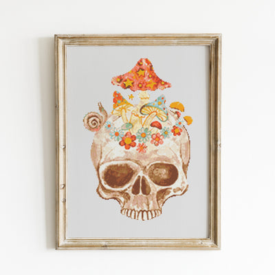 Mushroom Skull, Cross Stitch Pattern, Instant Download PDF, Animal Pattern, Modern Cross Stitch Pattern, Home Wall Art, Aesthetic Room Decor