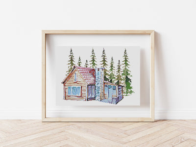 Cabin Wood Cross Stitch Pattern, Instant Download PDF, Modern Stitch Chart Tutorial, Cross Stitch Art, Aesthetic Room Decor, Boho Wall Art