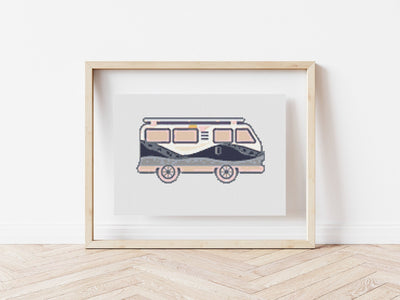 Bus Cross Stitch Pattern, Instant Download PDF, Travel Camping, Modern Stitch Chart Tutorial, Boho Cross Stitch Art, Aesthetic Room Decor