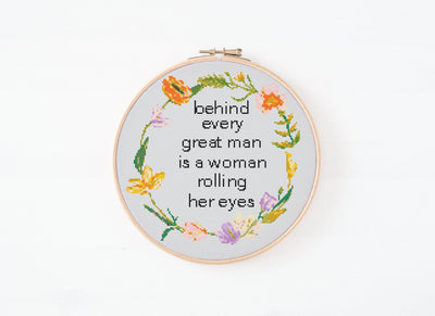 Behind Cross Stitch Pattern, Instant Download PDF, Rude Quote, Bathroom Wall Art, Boho Home Decor, Floral Wreath Art, Aesthetic Room Decor