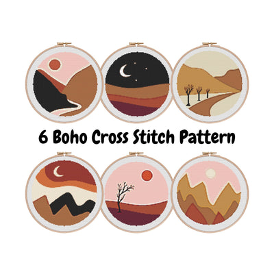 Boho Bundle Set Cross Stitch, Instant Download PDF, Landscape Pattern, Cross Stitch Art, Shop Bundle Kit, Wall Art Decor, Big Gift for Mom