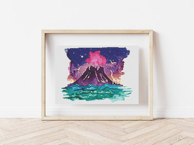 Volcano Cross Stitch, Instant Download PDF Pattern, Counted Cross Stitch, Cross Stitch Art, Nursery Decor, Baby Shower Gift, Boho Room Decor