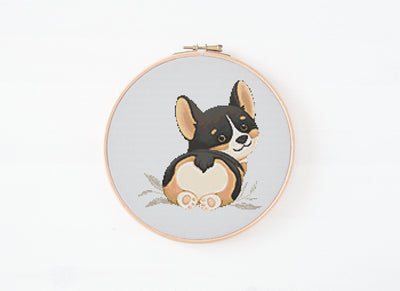 Corgi Cross Stitch Pattern, Instant Download Pattern PDF, Cross Stitch Art, Animal Design, Boho Gift for Her, Embroidery Decor, Wall Art