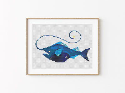 Anglerfish Cross Stitch Pattern, Instant Download PDF, Ocean Art Decor, Modern Chart Tutorial, Animal Art, Cross Stitch Art, Embroidery Gift