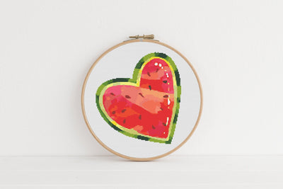 Watermelon Heart Cross Stitch Pattern, Instant Download PDF, Housewarming Gift, Wall Hanging Decor, Counted Cross Stitch, Kitchen Gift Ideas