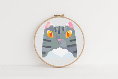 Cat Face Cross Stitch Pattern, Instant Download PDF, Nursery Art Decor, Modern Chart Tutorial, Animal Art, Cross Stitch Art, Embroidery Gift