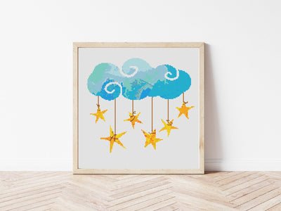 Dream Clouds Cross Stitch Pattern, Instant Download PDF, Counted Cross Stitch, Cross Stitch Art, Embroidery Hoop, Nursery Decor, Kids Room