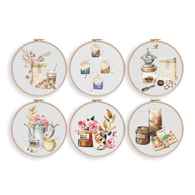 Set of 6 Coffee Cross Stitch Pattern, Instant Download PDF Pattern, Embroidery Set, Cross Stitch Art, Stitch Bundle, Boho Stitch Kit, Decor