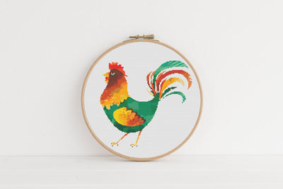 Rooster Cross Stitch Pattern, PDF Embroidery Pattern, Modern Stitch Chart, Boho Decor, Nursery Decor, Boho Room Art, Wall Hanging Design
