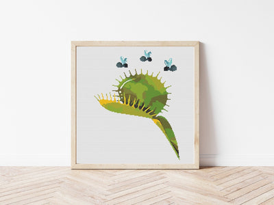 Flytrap Cross Stitch, Instant Download PDF, Aesthetic Room Decor, Modern Stitch Pattern, Rustic Decor, Floral Boho Home Gift, Nursery Wall
