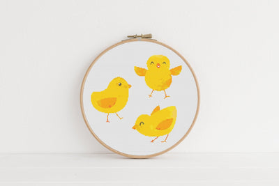 Chicks Cross Stitch Pattern, PDF Embroidery Pattern, Modern Stitch Chart, Boho Decor, Nursery Decor, Boho Room Art, Wall Hanging Design