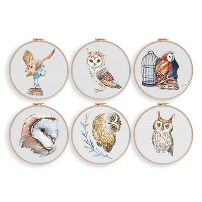 Set of 6 Owl Cross Stitch Pattern, Instant Download PDF Pattern, Embroidery Set, Cross Stitch Art, Bundle Set, Boho Room Decor, Embroidery