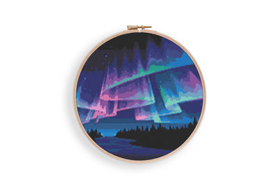 Aurora Borealis Cross Stitch, Instant Download Pattern, Cross Stitch Art, Modern Stitch Chart, Embroidery Design, Nursery Room Decor, Boho