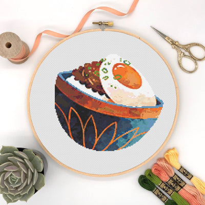 Gyudon Cross Stitch Pattern, Instant Download PDF, Nursery Decor, Modern Stitch Chart, Boho Food Art, Cross Stitch Art, Embroidery Gift