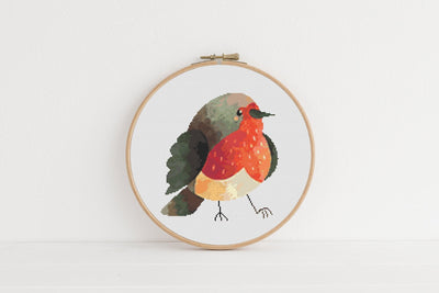 Robin Bird Cross Stitch Pattern, Instant Download PDF, Counted Cross Stitch, Cross Stitch Art, Embroidery Hoop, Nursery Decor, Red Stitch