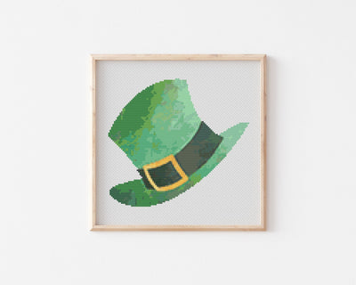 St Patricks Hat Cross Stitch Pattern, Instant Download PDF, Irish Season Decor, Modern Stitch Chart, Cross Stitch Art, Green Gift, Spruce