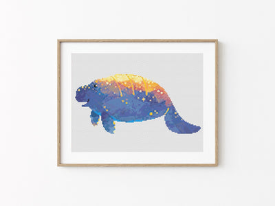 Space Manatee Cross Stitch Pattern, Instant Download PDF, Counted Cross Stitch, Cross Stitch Art, Embroidery Art, Nursery Art, Boho Art Gift