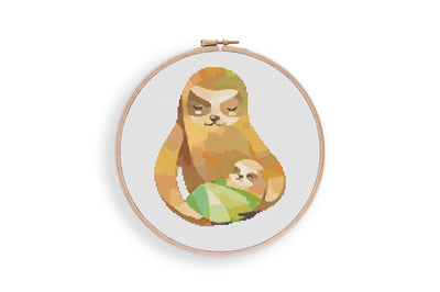 Sloth Mama Cross Stitch Pattern, Instant Download PDF, Counted Cross Stitch, Cross Stitch Art, Embroidery Hoop, Nursery Art, Boho Home Decor