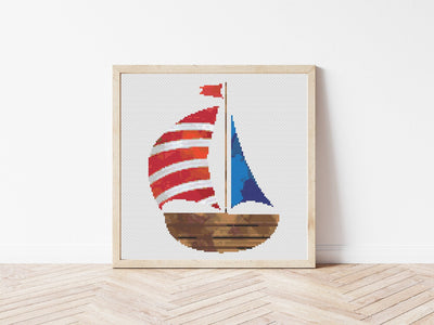 Boat Cross Stitch Pattern, Instant Download PDF, Nursery Decor, Modern Chart Tutorial, Kids Art Pattern, Cross Stitch Art, Embroidery Gift