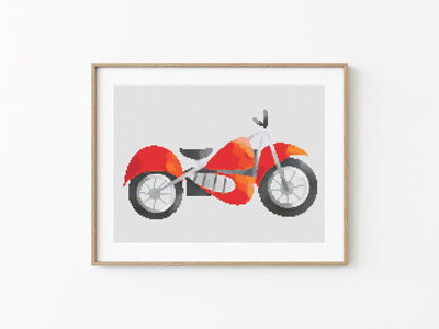 Motorcycle Cross Stitch Pattern, Instant Download PDF, Nursery Decor, Modern Chart Tutorial, Kid Pattern, Cross Stitch Art, Embroidery Gift