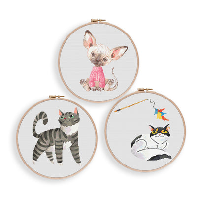 Cats Set Cross Stitch Pattern, Instant Download Pattern PDF, Cross Stitch Art, Modern Stitch Chart, Animal Cross Stitch, Embroidery Kit Set