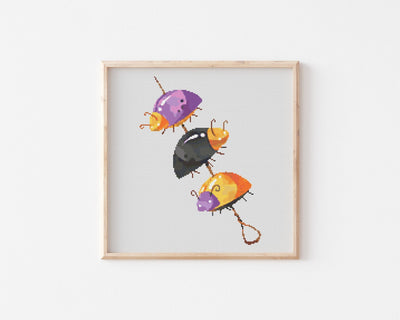 Beetle Kebab Cross Stitch Pattern, Instant Download PDF, Nursery Decor, Modern Chart Tutorial, Kids Pattern, Cross Stitch Art, Halloween