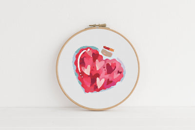 Heart Bottle Cross Stitch Pattern, Instant Download PDF, Nursery Decor, Modern Stitch Chart, Valentine Embroidery, Boho Cross Stitch Art