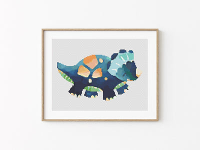 Triceratops Cross Stitch Pattern, Instant Download PDF, Counted Cross Stitch, Cross Stitch Art, Embroidery Hoop, Nursery Decor, Dinosaur Art